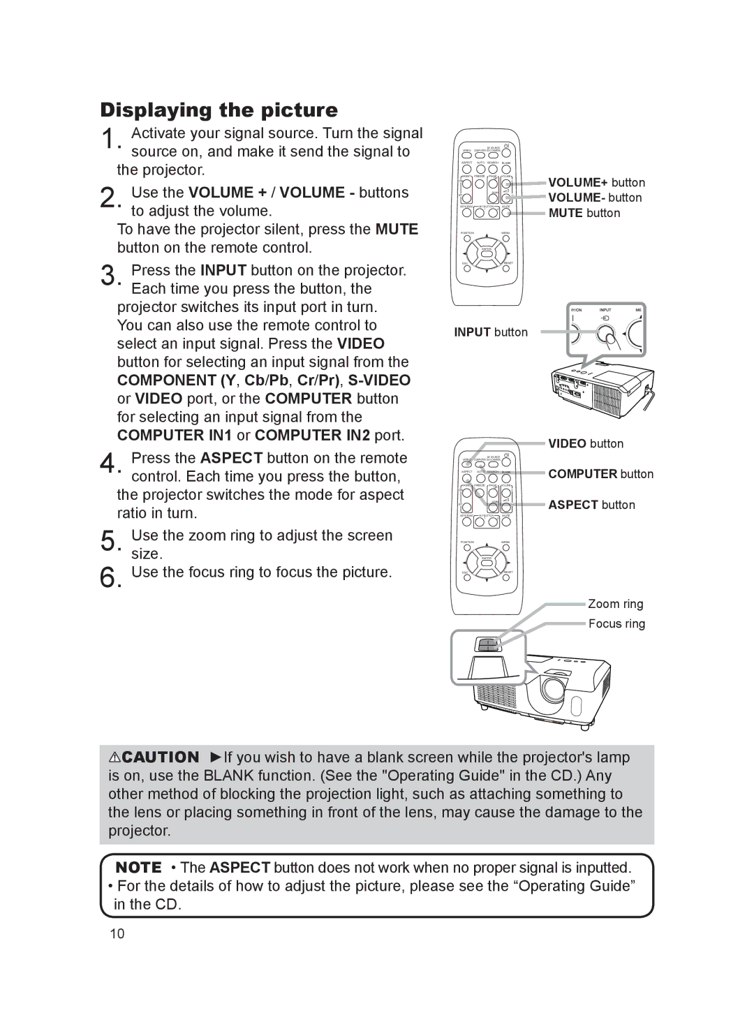 Dukane 8755K, 8923H, 8922H user manual Displaying the picture, Input button Video button 