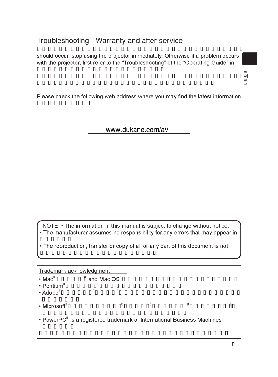 Dukane 8923H, 8922H, 8755K user manual Troubleshooting Warranty and after-service, Trademark acknowledgment 