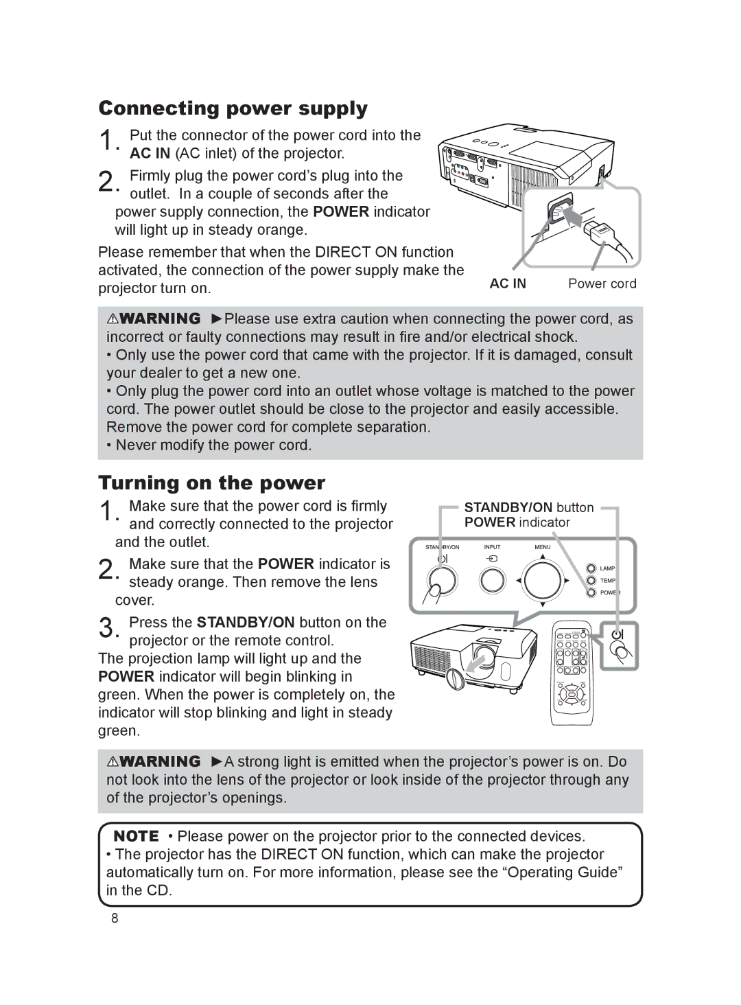 Dukane 8923H, 8922H, 8755K user manual Connecting power supply, Turning on the power 