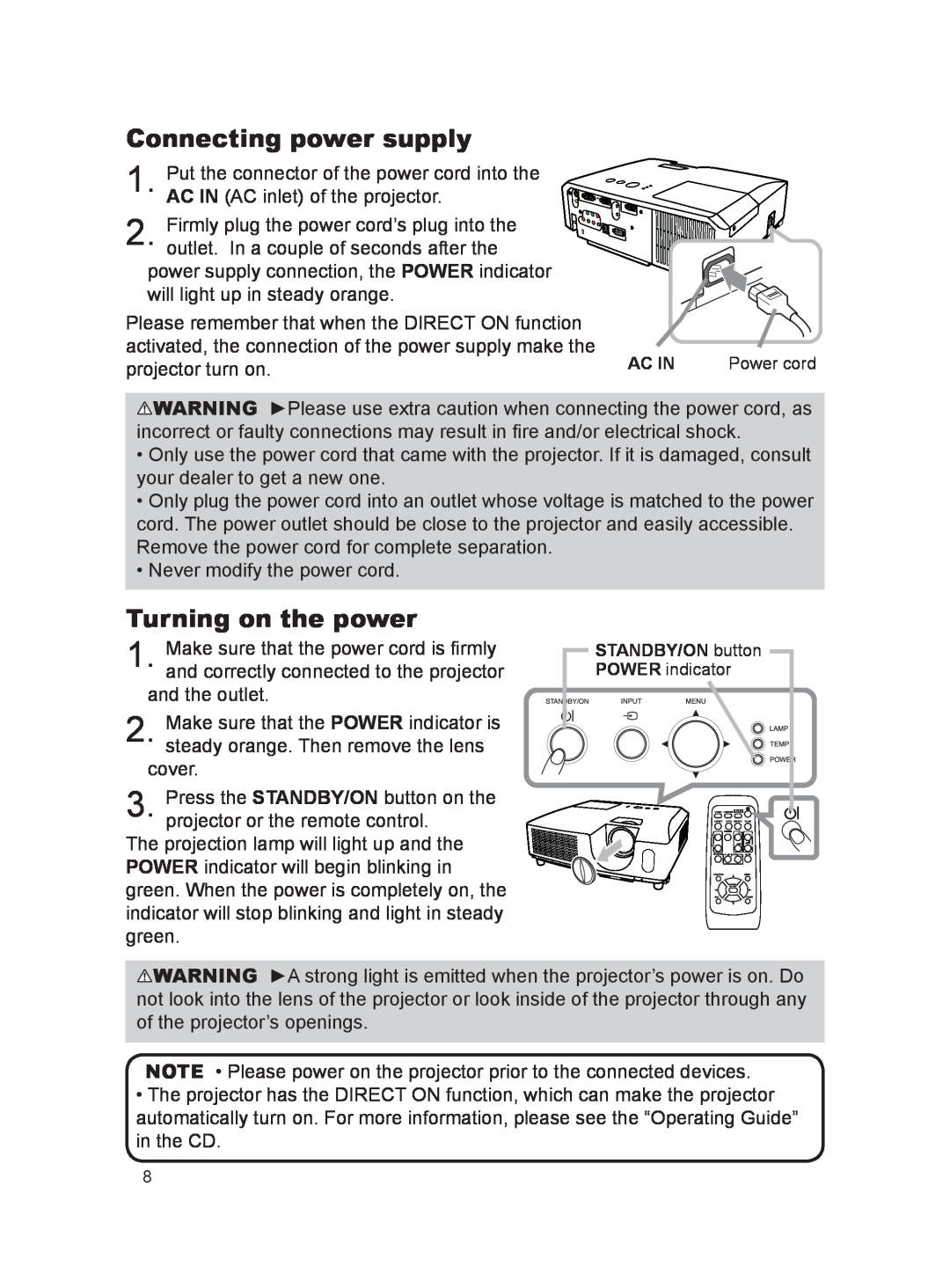 Dukane 8923H, 8922H, 8755K user manual Connecting power supply, Turning on the power 