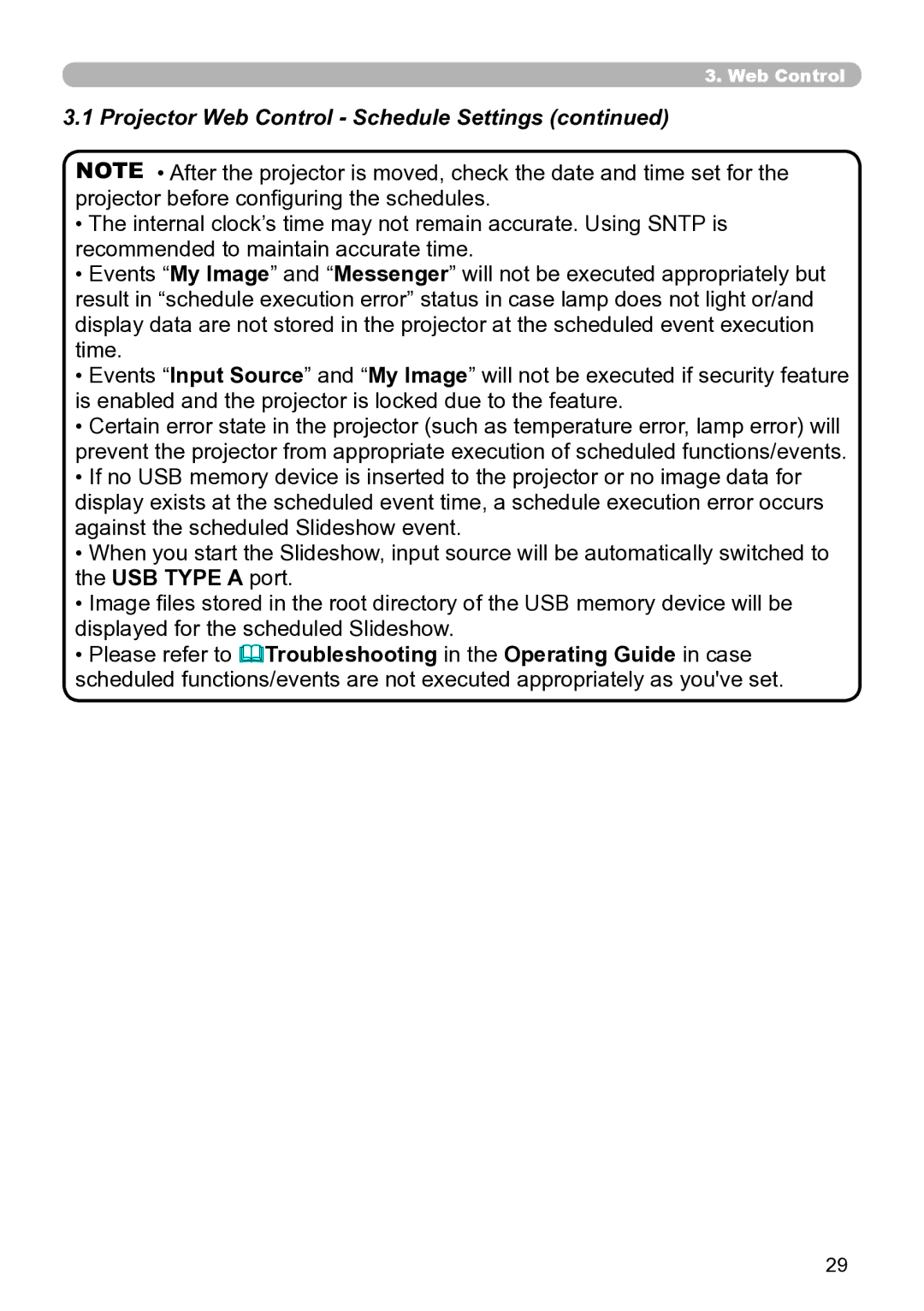 Dukane 8755N, 8937, 8931W, 8930, 8929W user manual Projector Web Control Schedule Settings 