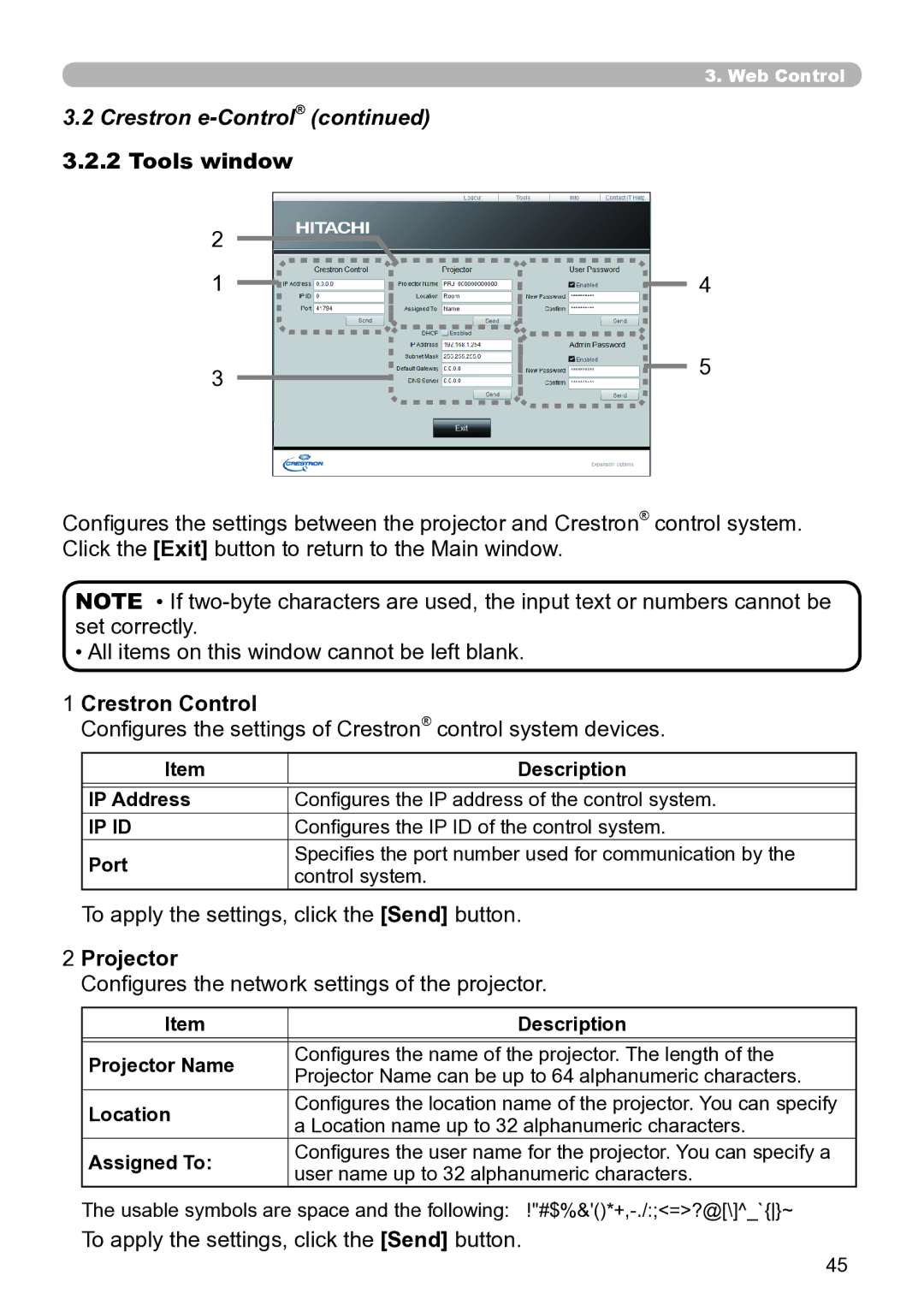 Dukane 8937, 8931W, 8930, 8929W, 8755N user manual Tools window, Crestron Control, Projector 