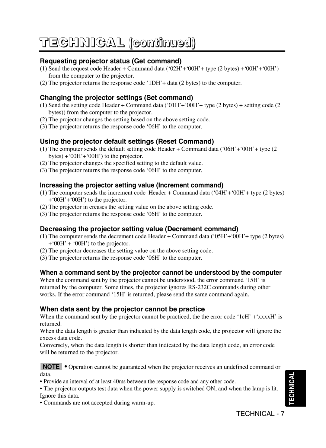 Dukane 28A8941, 8941A user manual Requesting projector status Get command, Changing the projector settings Set command 