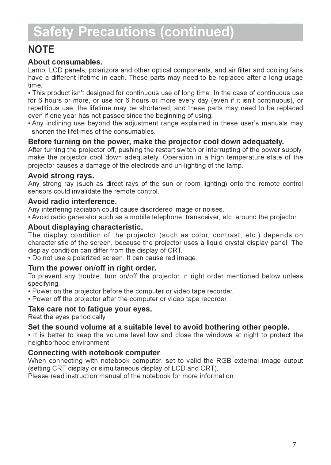 Dukane 8943, 8918 About consumables, Avoid strong rays, Avoid radio interference, About displaying characteristic 