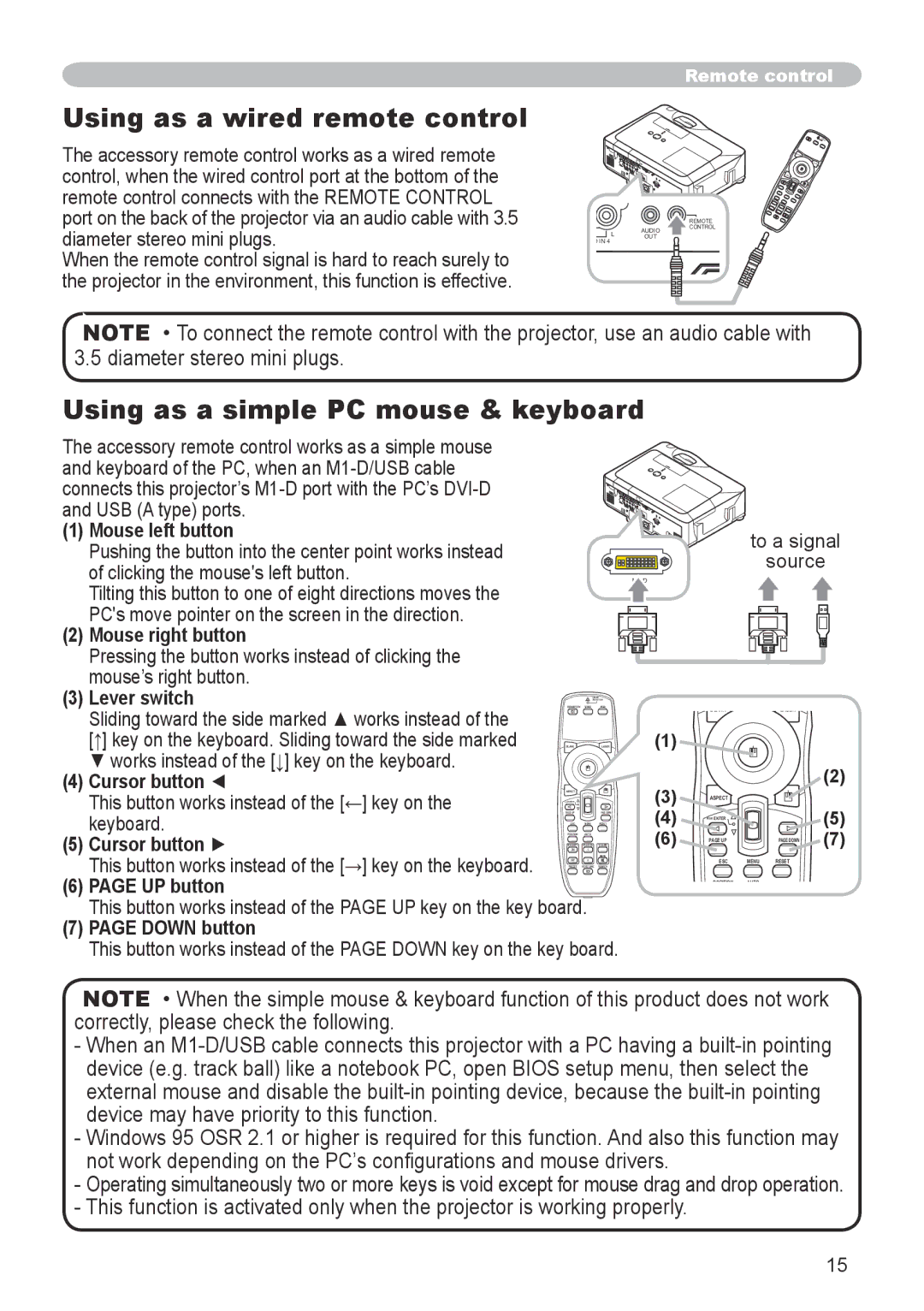 Dukane 8943, 8918 user manual Using as a wired remote control, Using as a simple PC mouse & keyboard 