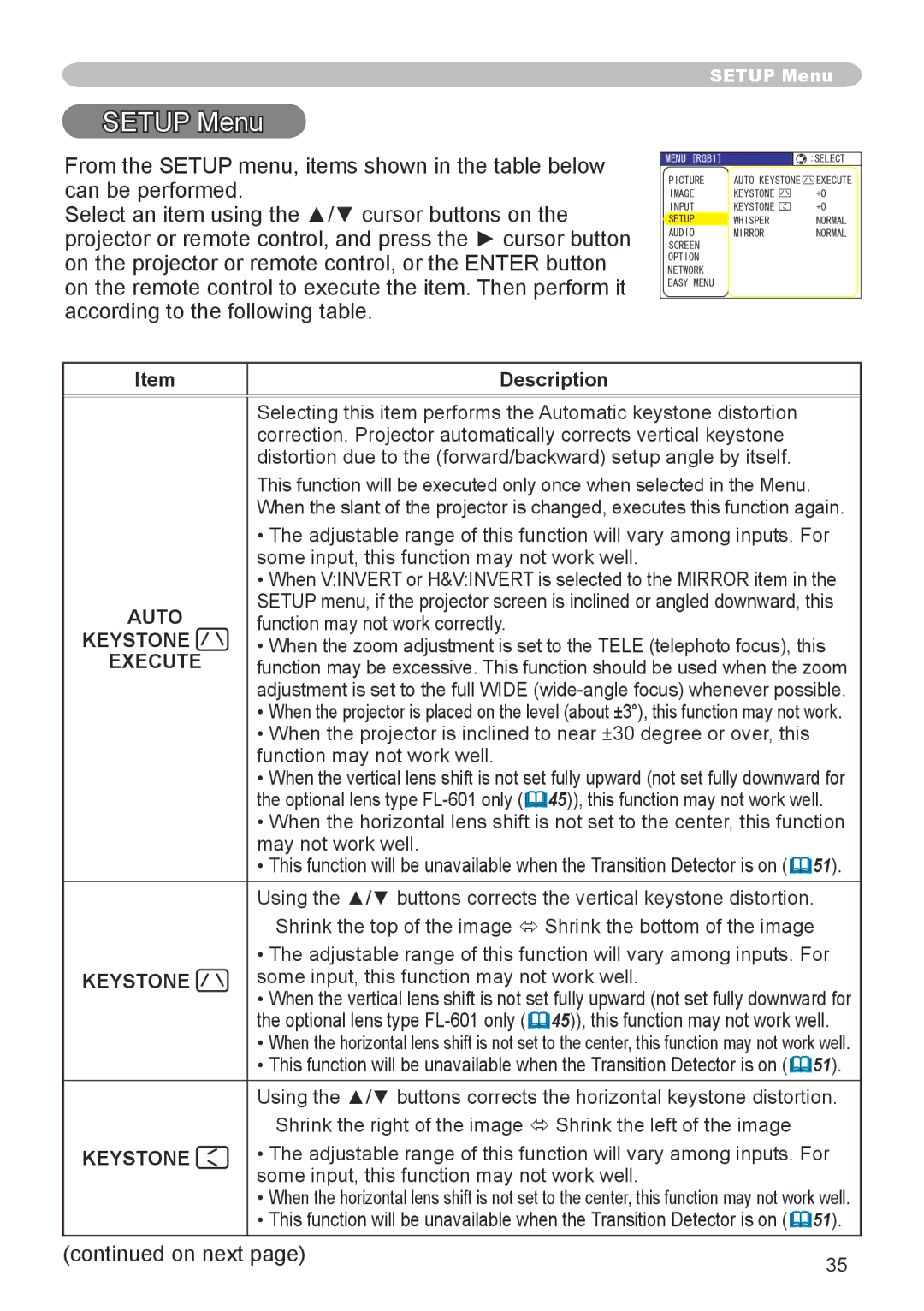 Dukane 8943 Setup Menu, Some input, this function may not work well, Function may not work correctly, May not work well 