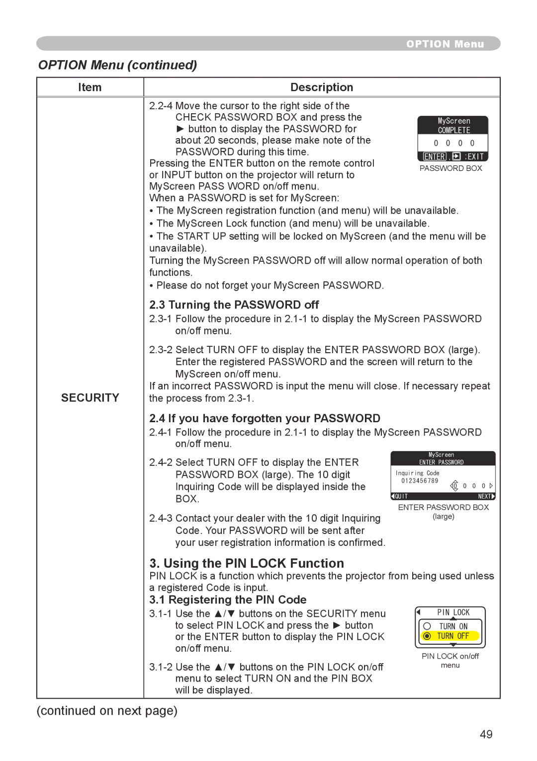 Dukane 8943, 8918 user manual Using the PIN Lock Function, Turning the Password off, Registering the PIN Code 