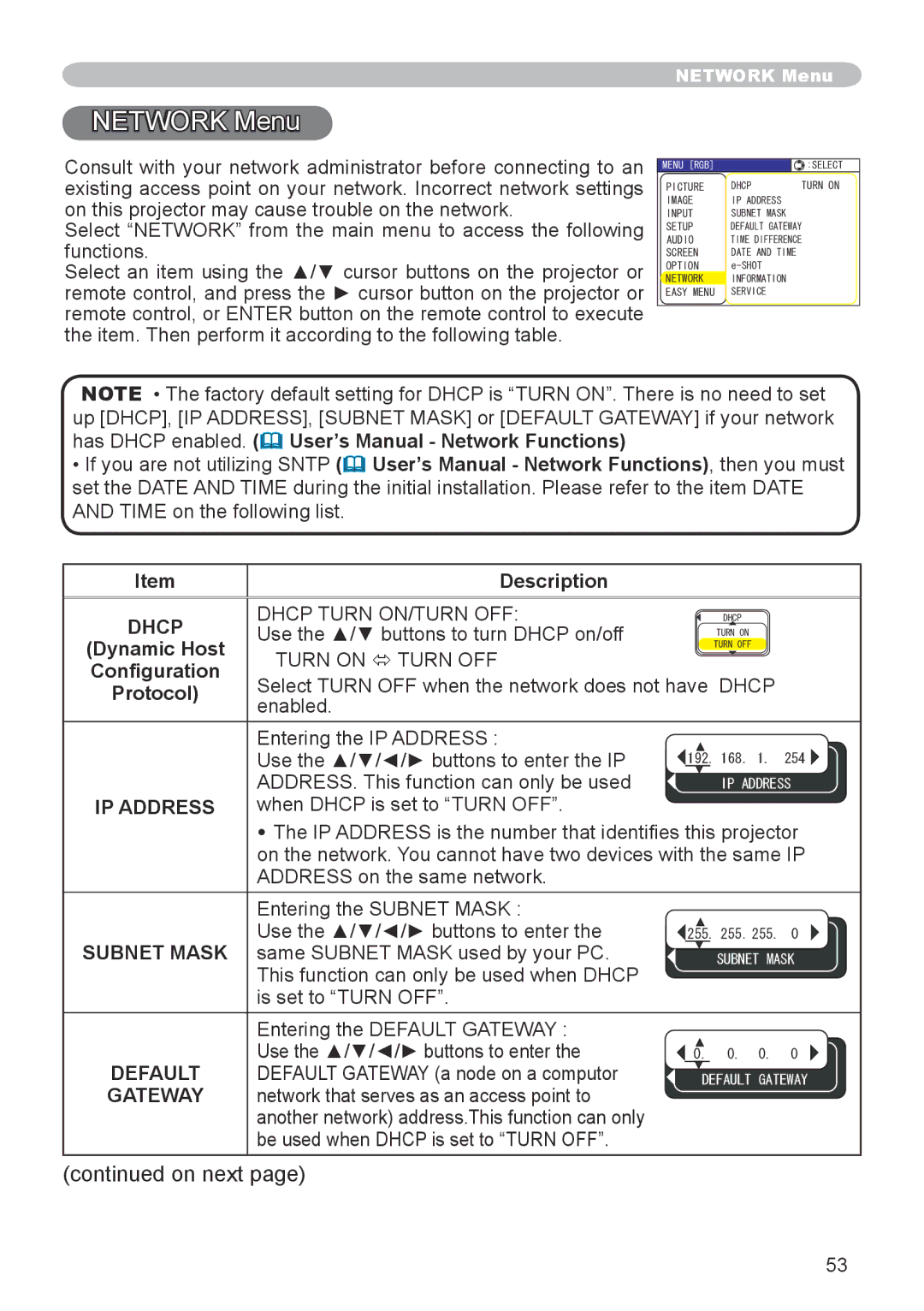 Dukane 8943, 8918 user manual Network Menu 