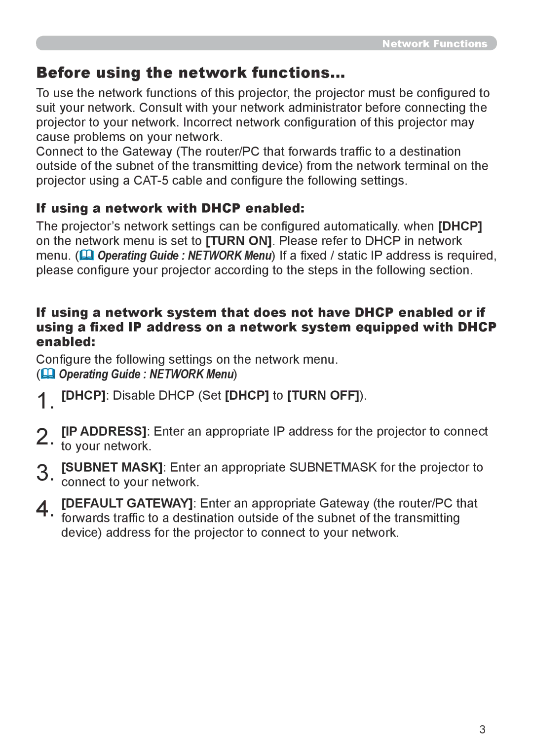 Dukane 8943, 8918 user manual Before using the network functions…, If using a network with Dhcp enabled 