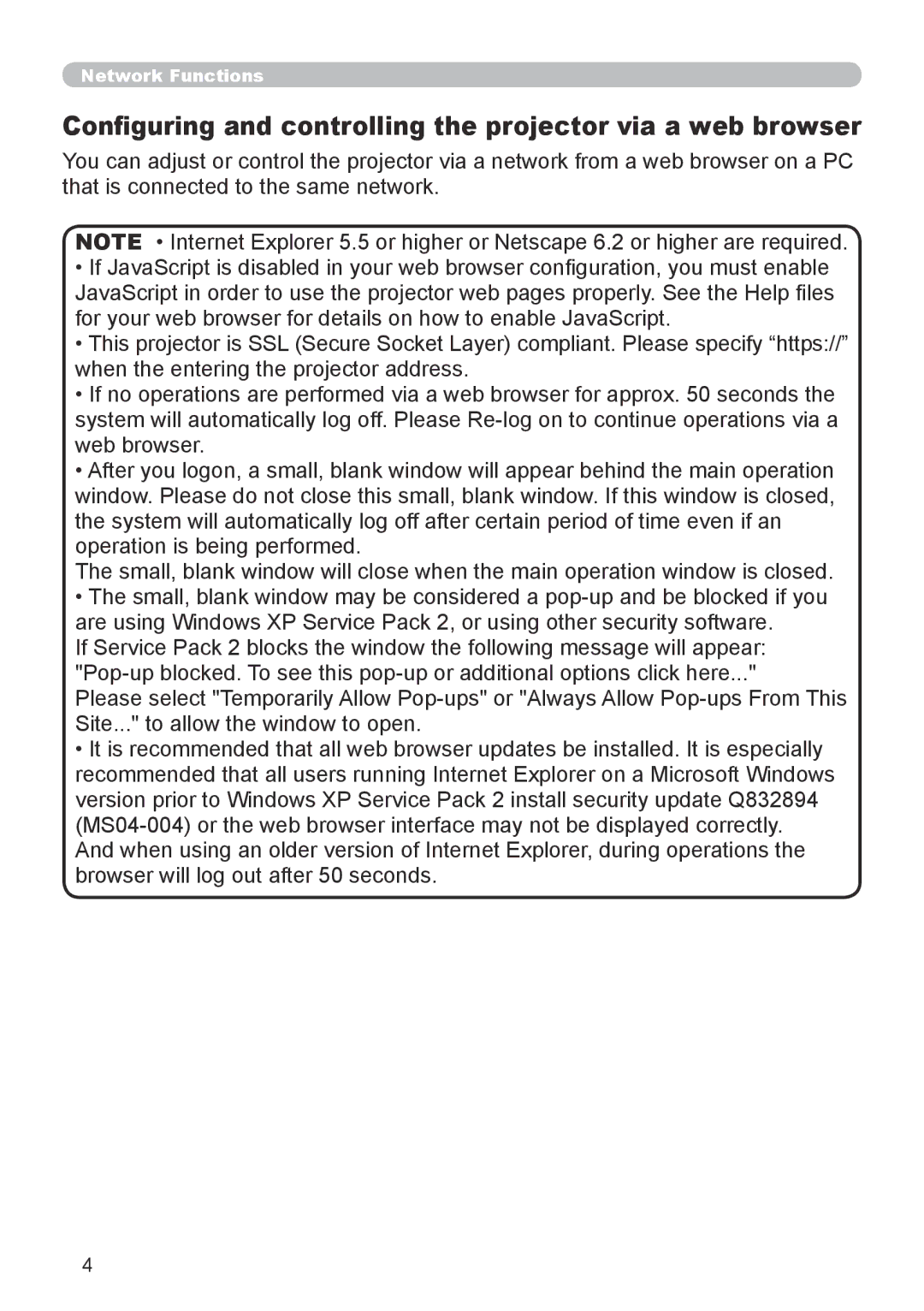 Dukane 8918, 8943 user manual Configuring and controlling the projector via a web browser 