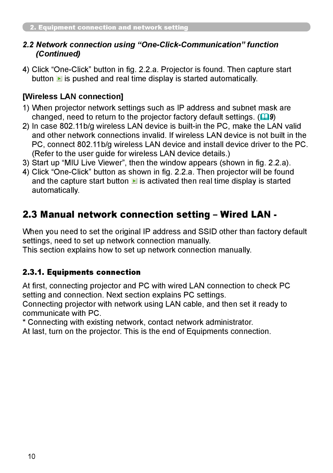 Dukane 8944 user manual Manual network connection setting Wired LAN, Wireless LAN connection, Equipments connection 