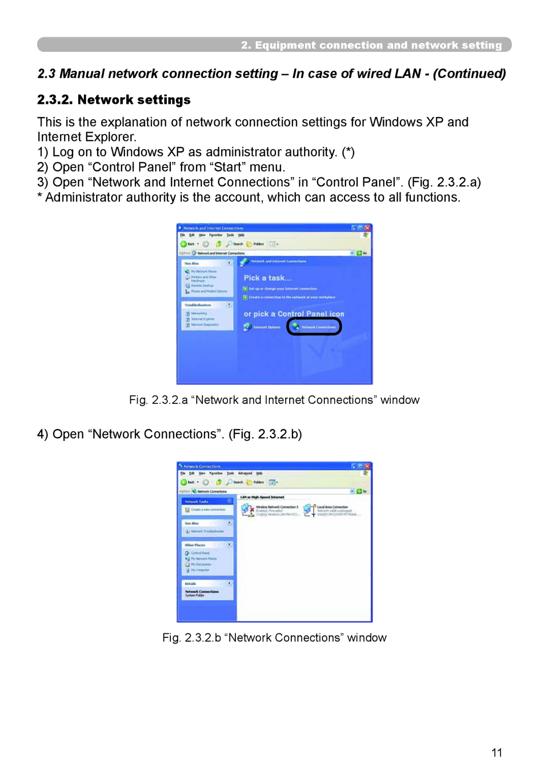 Dukane 8944 Manual network connection setting In case of wired LAN, Network settings, Open Network Connections. .3.2.b 