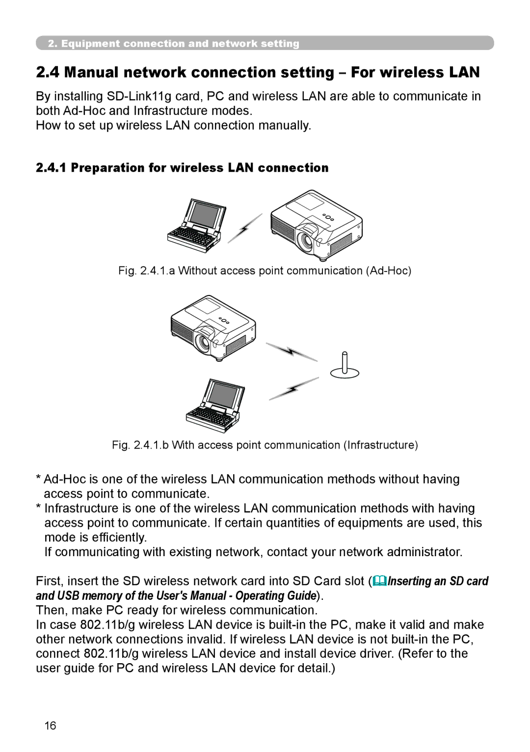 Dukane 8944 user manual Manual network connection setting For wireless LAN, Preparation for wireless LAN connection 