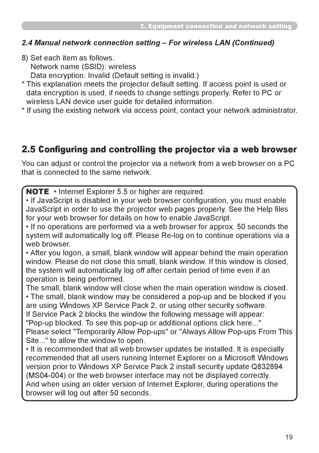 Dukane 8944 user manual Configuring and controlling the projector via a web browser 