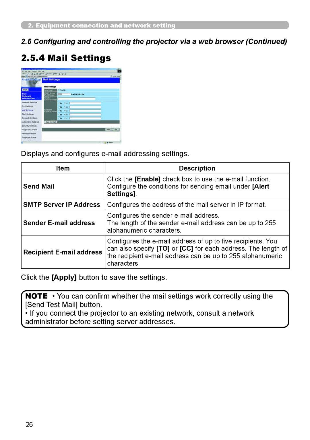 Dukane 8944 user manual Mail Settings, Displays and configures e-mail addressing settings 