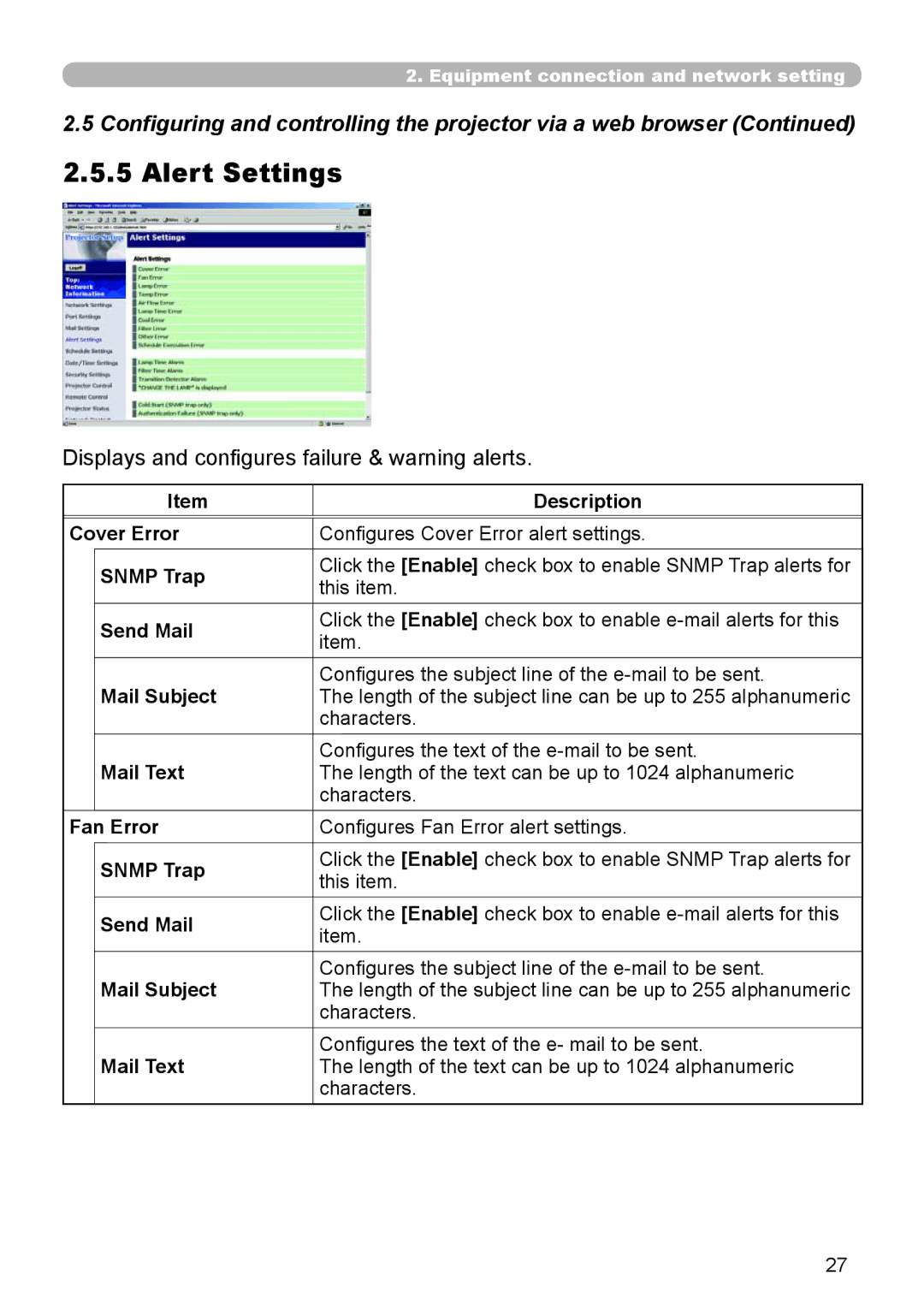 Dukane 8944 user manual Alert Settings, Displays and configures failure & warning alerts 