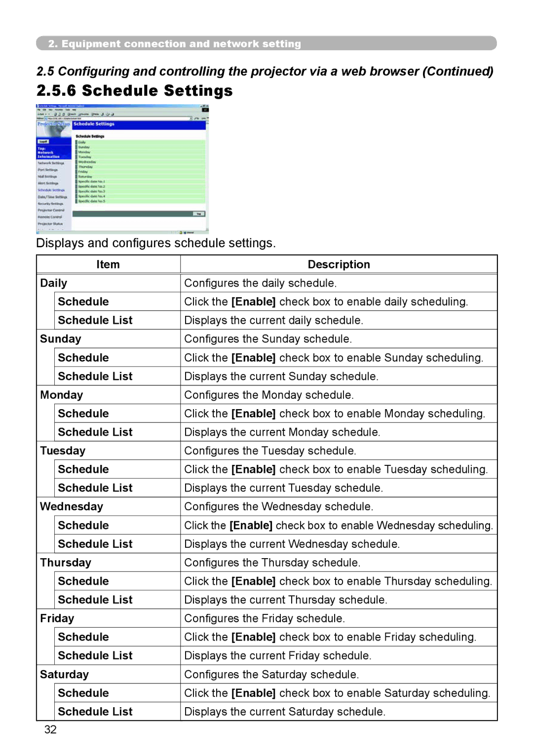 Dukane 8944 user manual Schedule Settings, Displays and configures schedule settings 