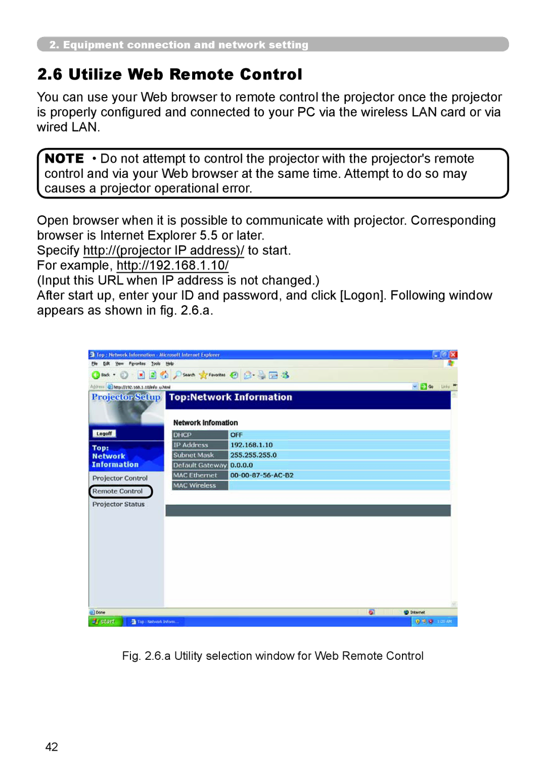 Dukane 8944 user manual Utilize Web Remote Control, A Utility selection window for Web Remote Control 