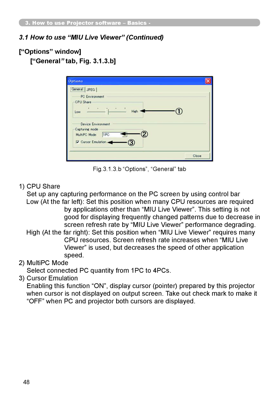 Dukane 8944 user manual Options window General tab, .1.3.b, b Options, General tab 