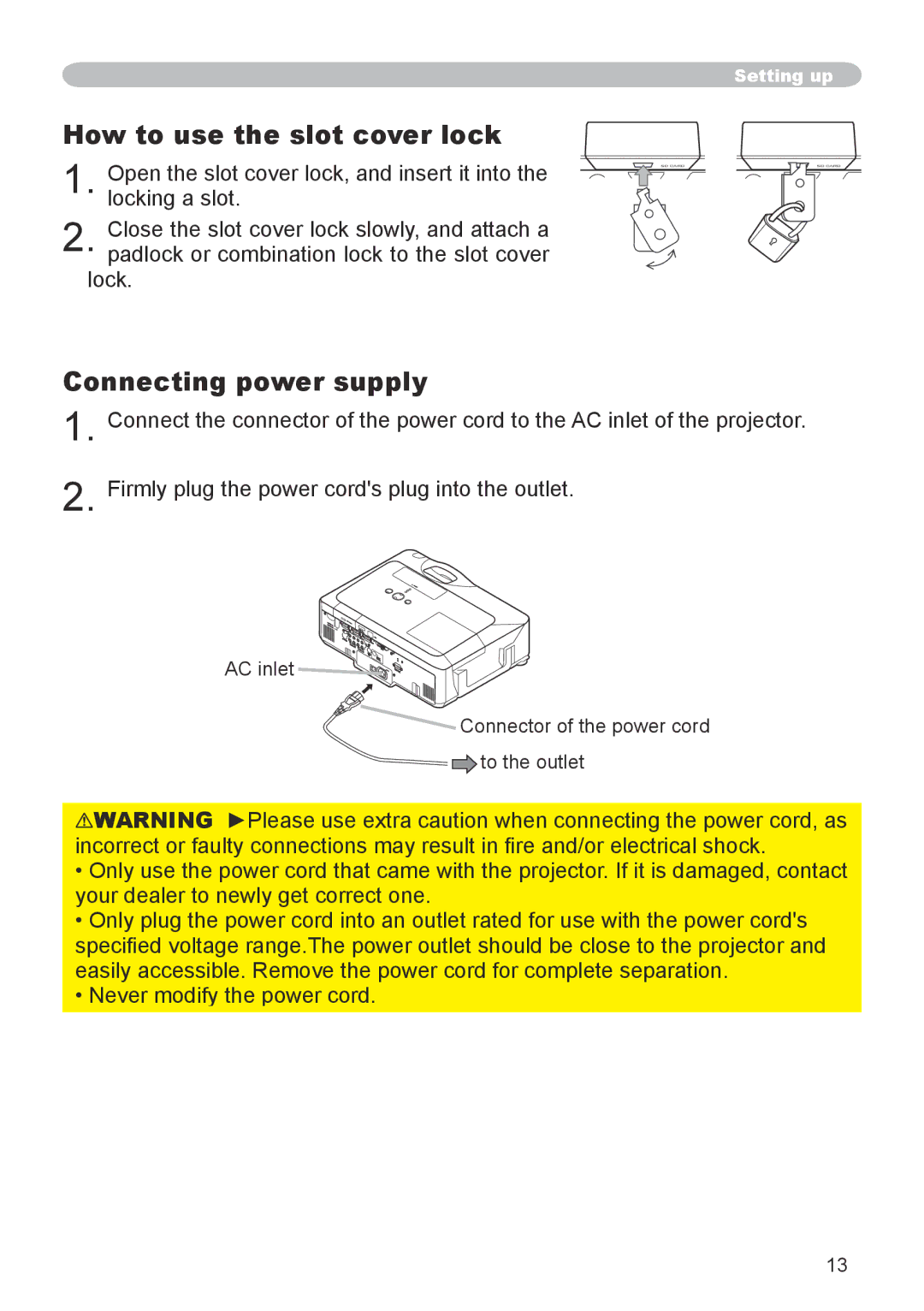 Dukane 8944 user manual How to use the slot cover lock, Connecting power supply 