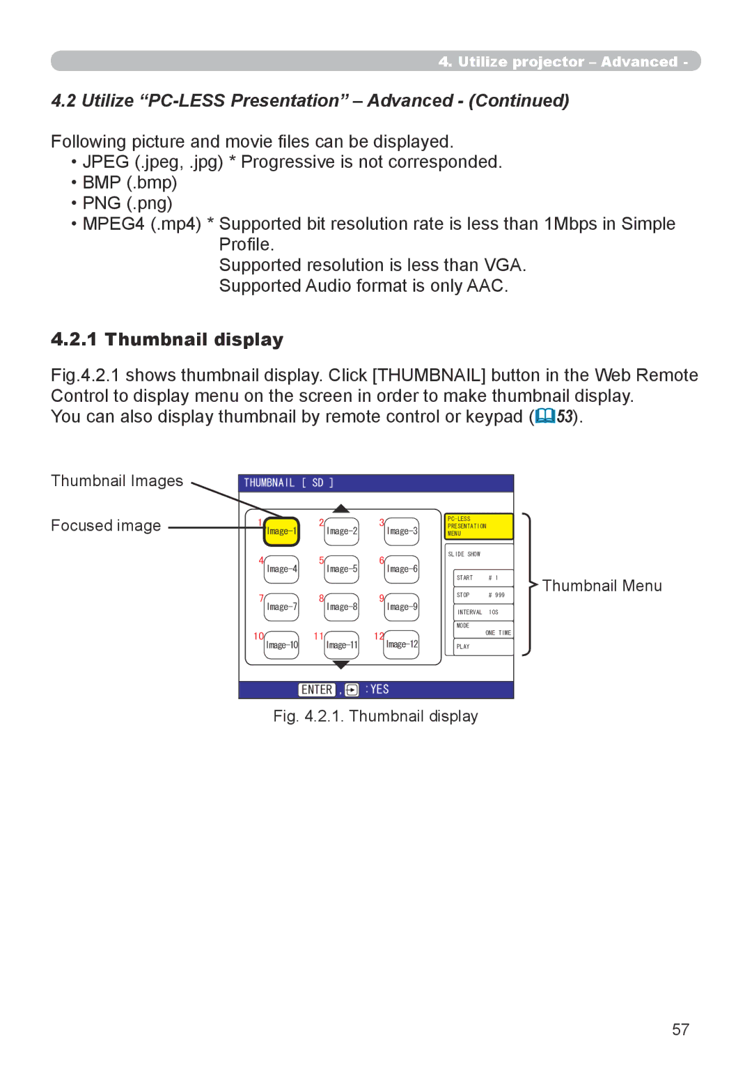 Dukane 8944 user manual Utilize PC-LESS Presentation Advanced, Thumbnail display 