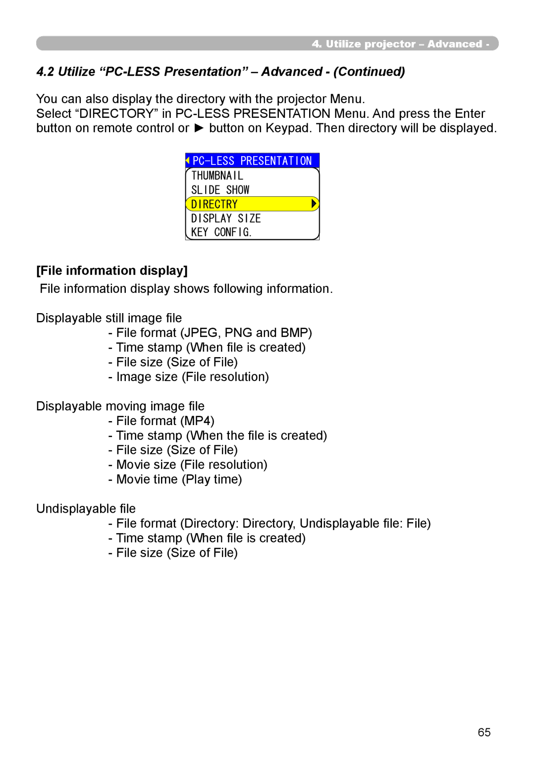 Dukane 8944 user manual File information display 