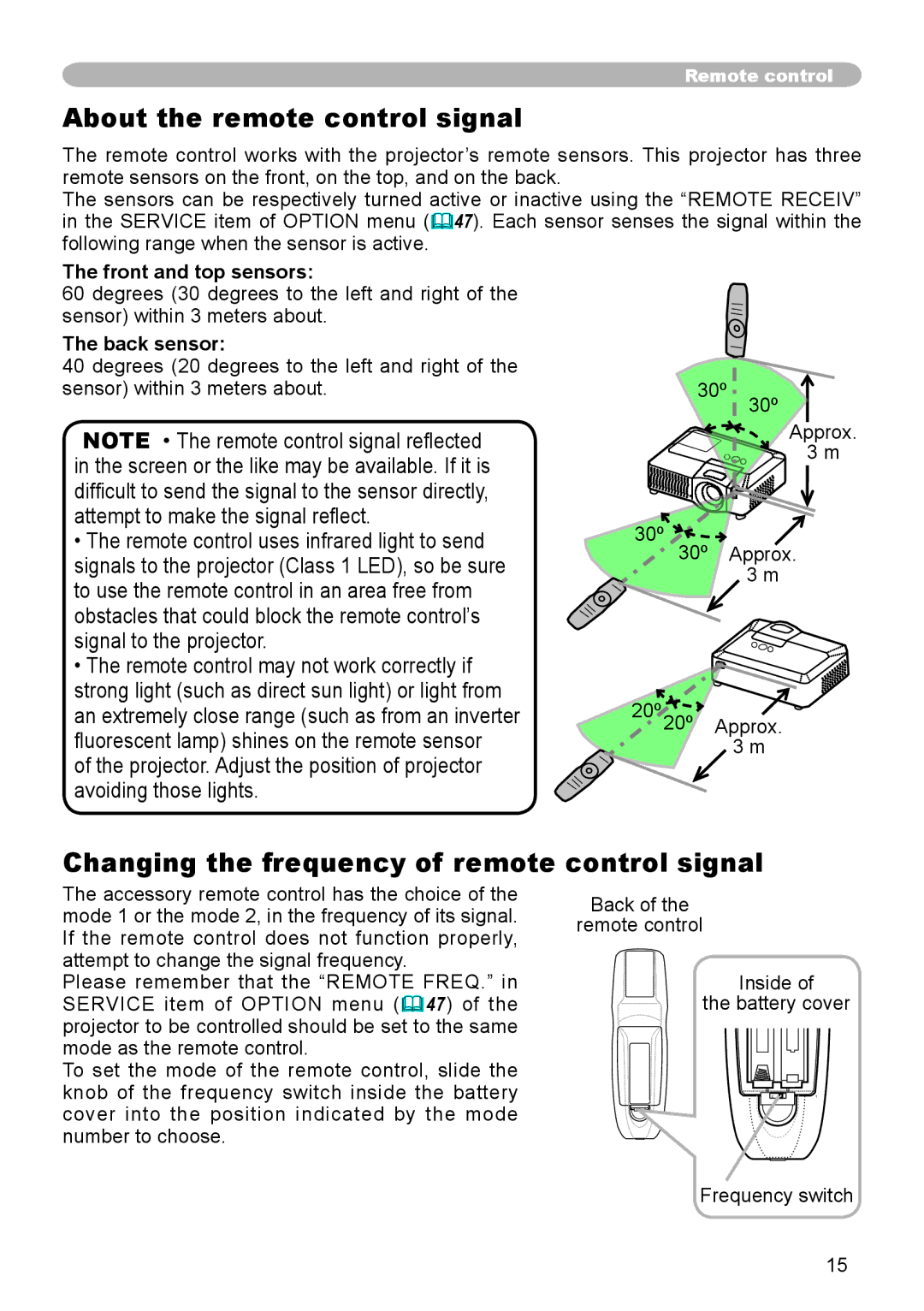 Dukane 8944 user manual About the remote control signal, Changing the frequency of remote control signal 