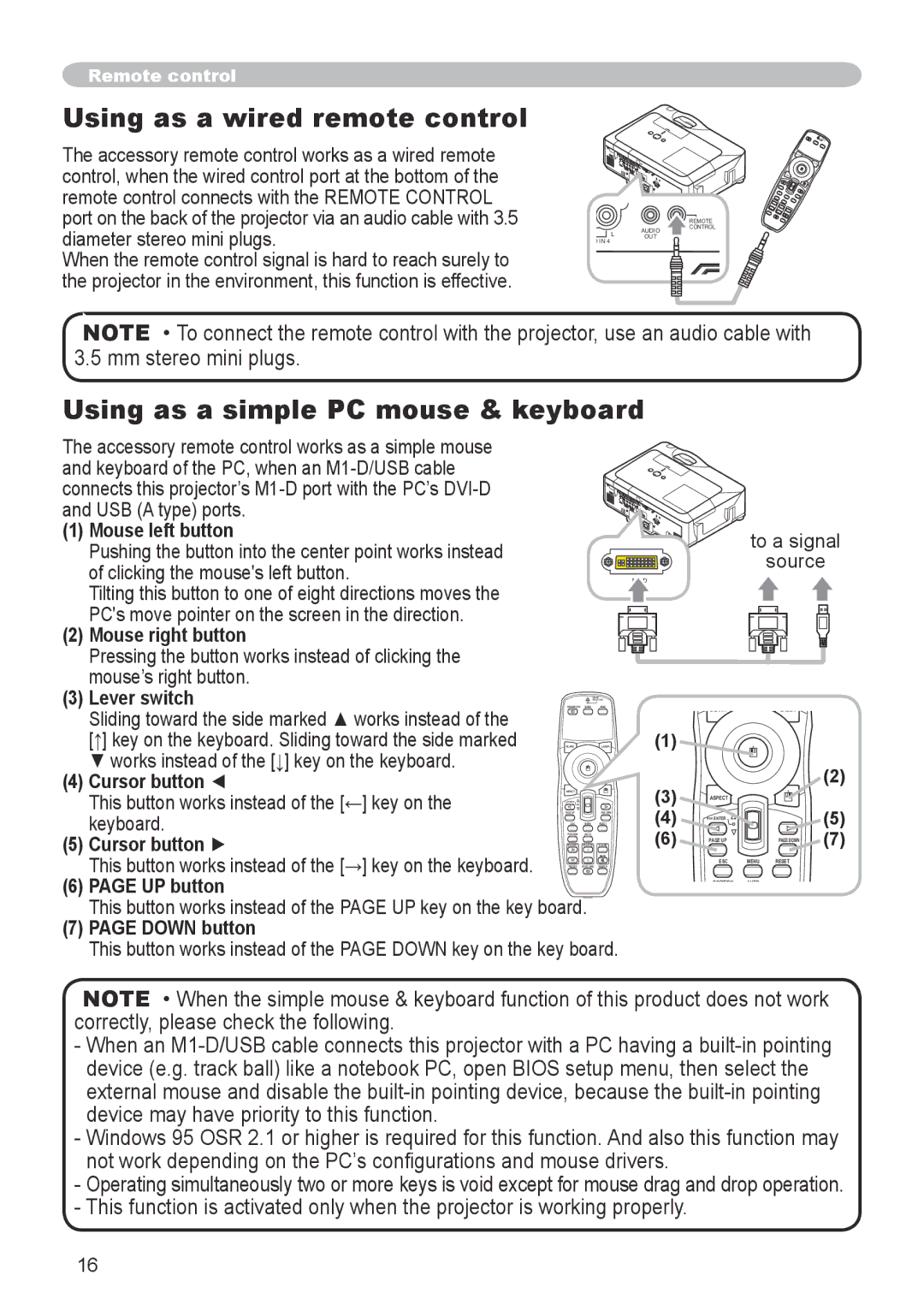 Dukane 8944 user manual Using as a wired remote control, Using as a simple PC mouse & keyboard 