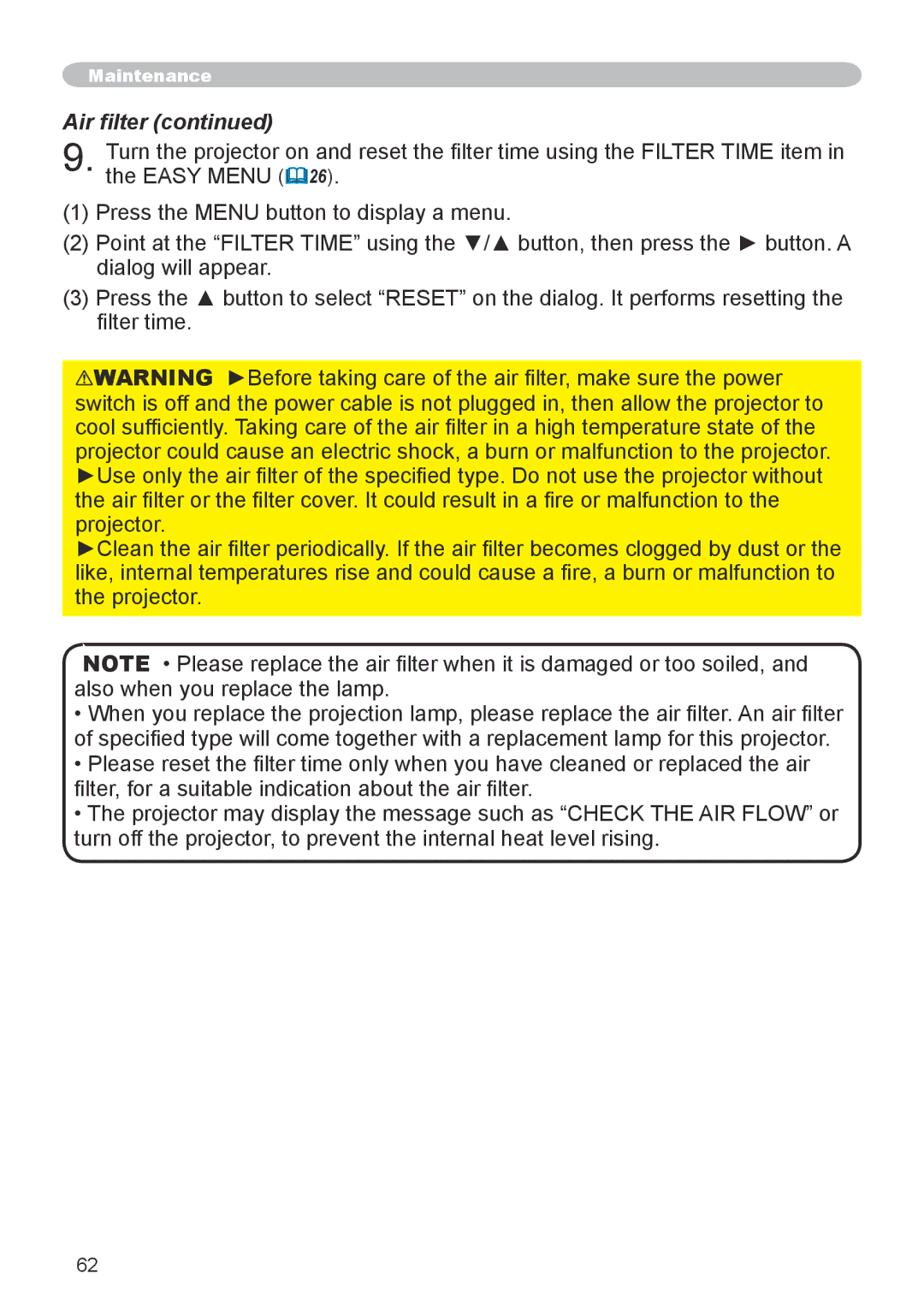 Dukane 8944 user manual Air filter 