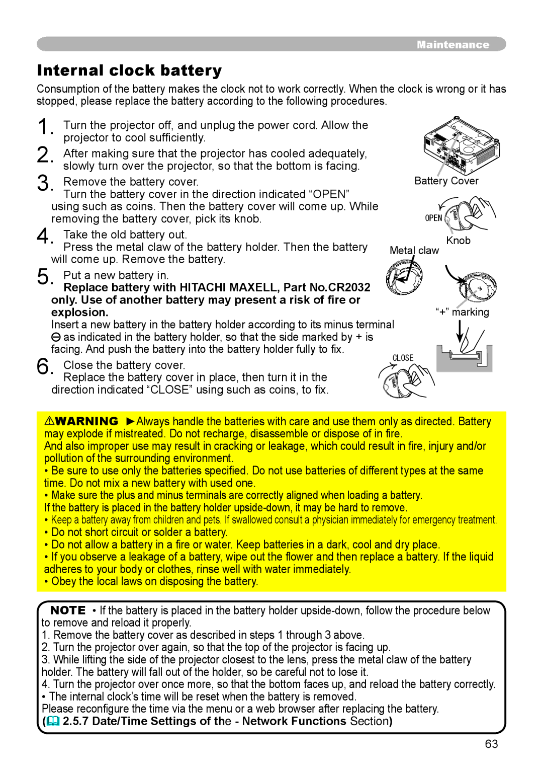 Dukane 8944 user manual Internal clock battery,  2.5.7 Date/Time Settings of the Network Functions Section 