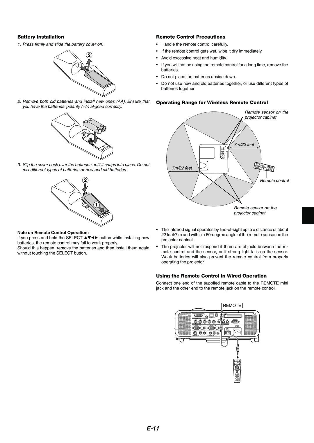 Dukane 8946 user manual Battery Installation, Remote Control Precautions, Operating Range for Wireless Remote Control 