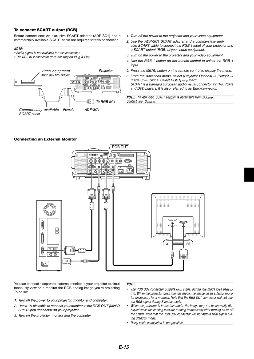 Dukane 8946 user manual To connect Scart output RGB, Connecting an External Monitor, To RGB, Commercially available Female 