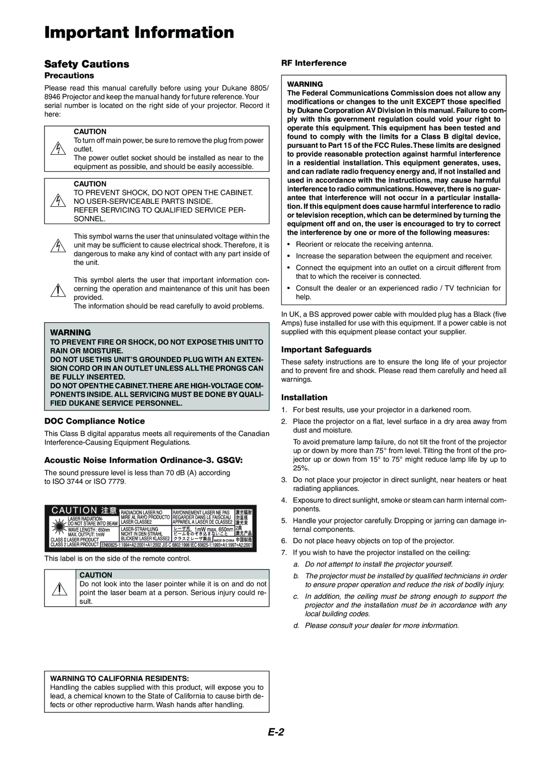 Dukane 8946 user manual Safety Cautions 