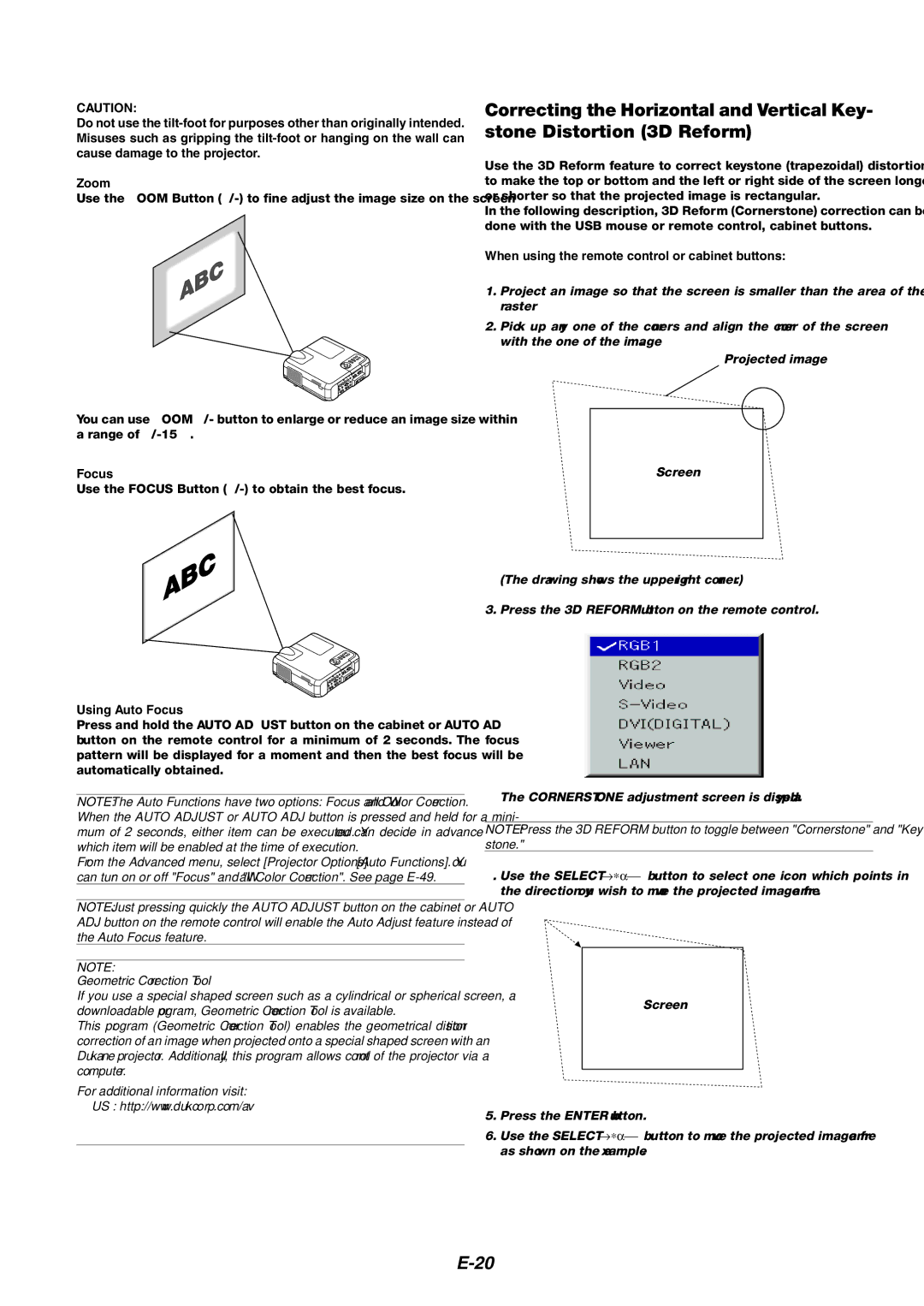 Dukane 8946 When using the remote control or cabinet buttons, Use the Focus Button +/- to obtain the best focus 