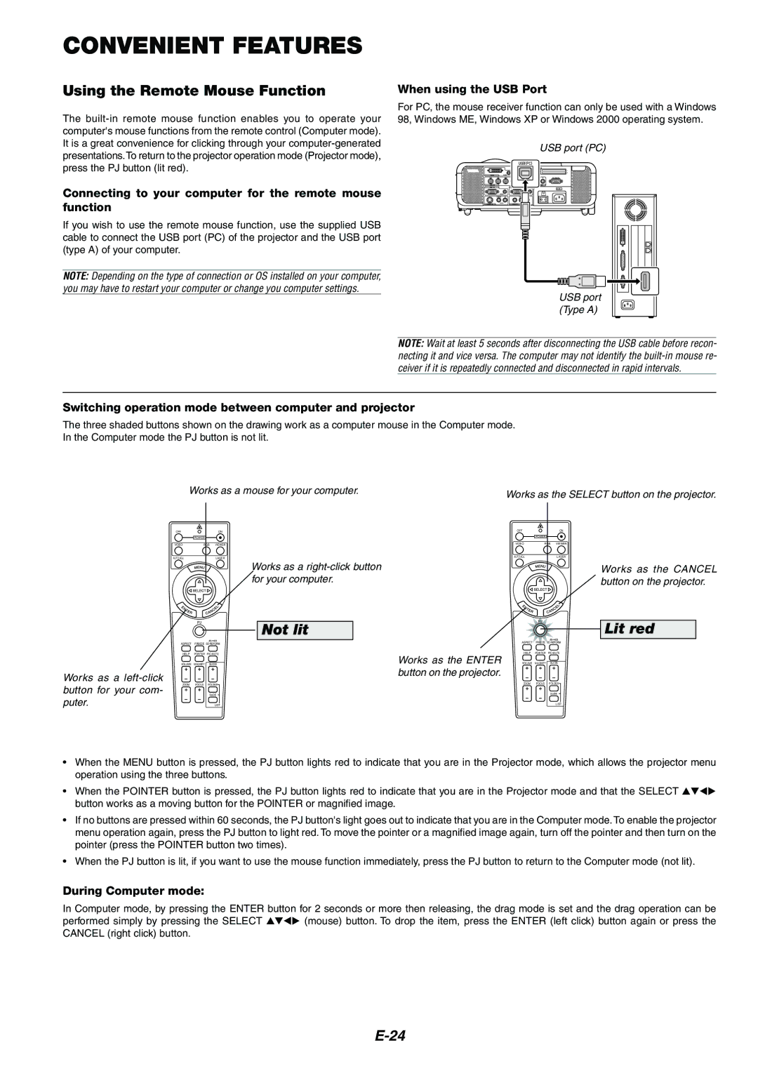 Dukane 8946 user manual Convenient Features, Using the Remote Mouse Function 