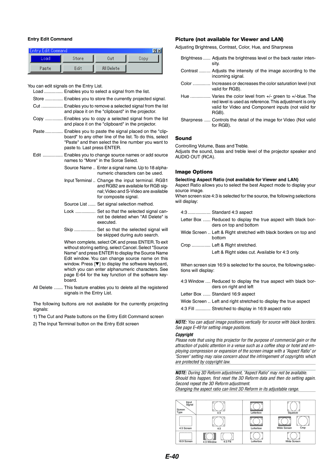 Dukane 8946 user manual Picture not available for Viewer and LAN, Sound, Image Options, Entry Edit Command 