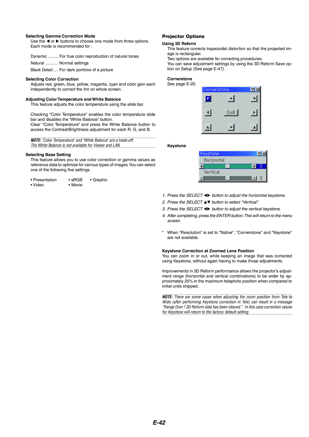 Dukane 8946 user manual Projector Options 