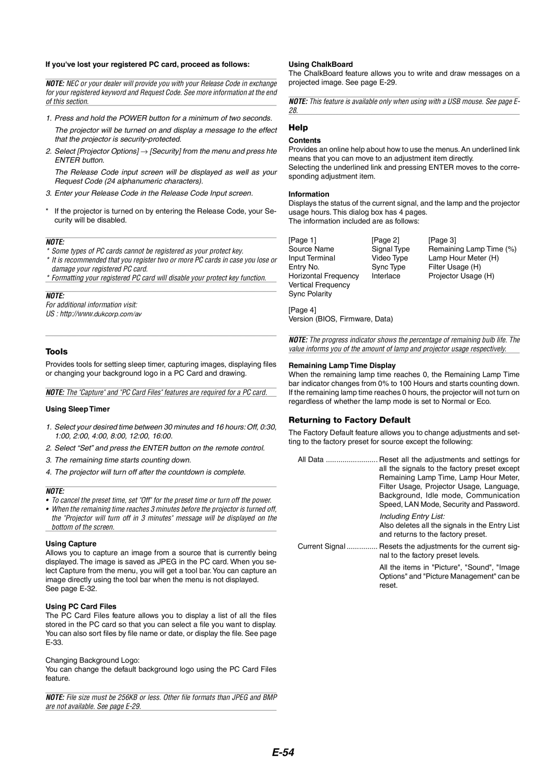 Dukane 8946 user manual Tools, Help, Returning to Factory Default 