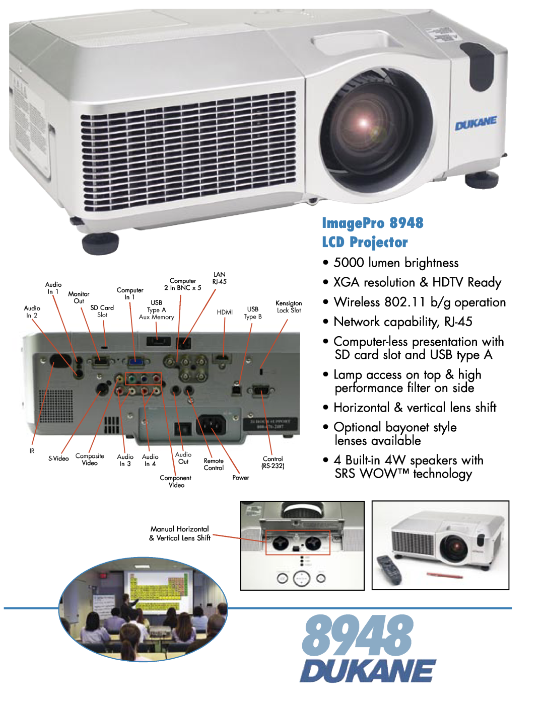 Dukane 8948 manual ImagePro LCD Projector 