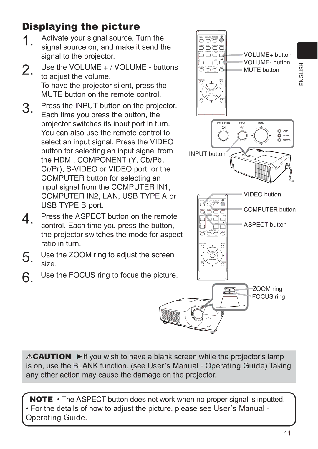 Dukane 8925H-RJ, 8956H-RJ, 8927HW-RJ Displaying the picture, Use the Volume + / Volume buttons to adjust the volume 