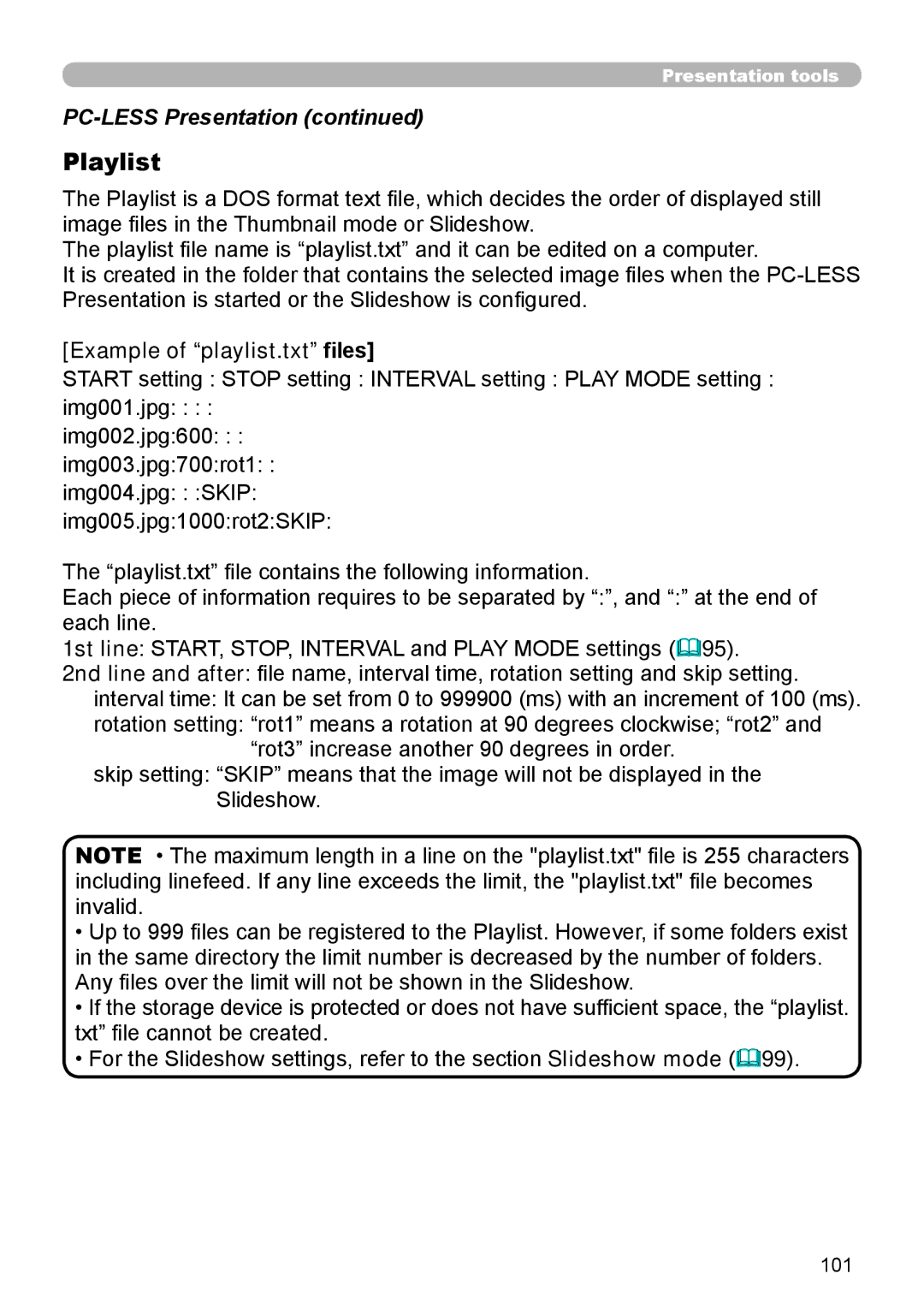 Dukane 8973W, 8970, 8971, 8974WU, 976SX, 8975WU, 8972W user manual Playlist, Example of playlist.txt files 