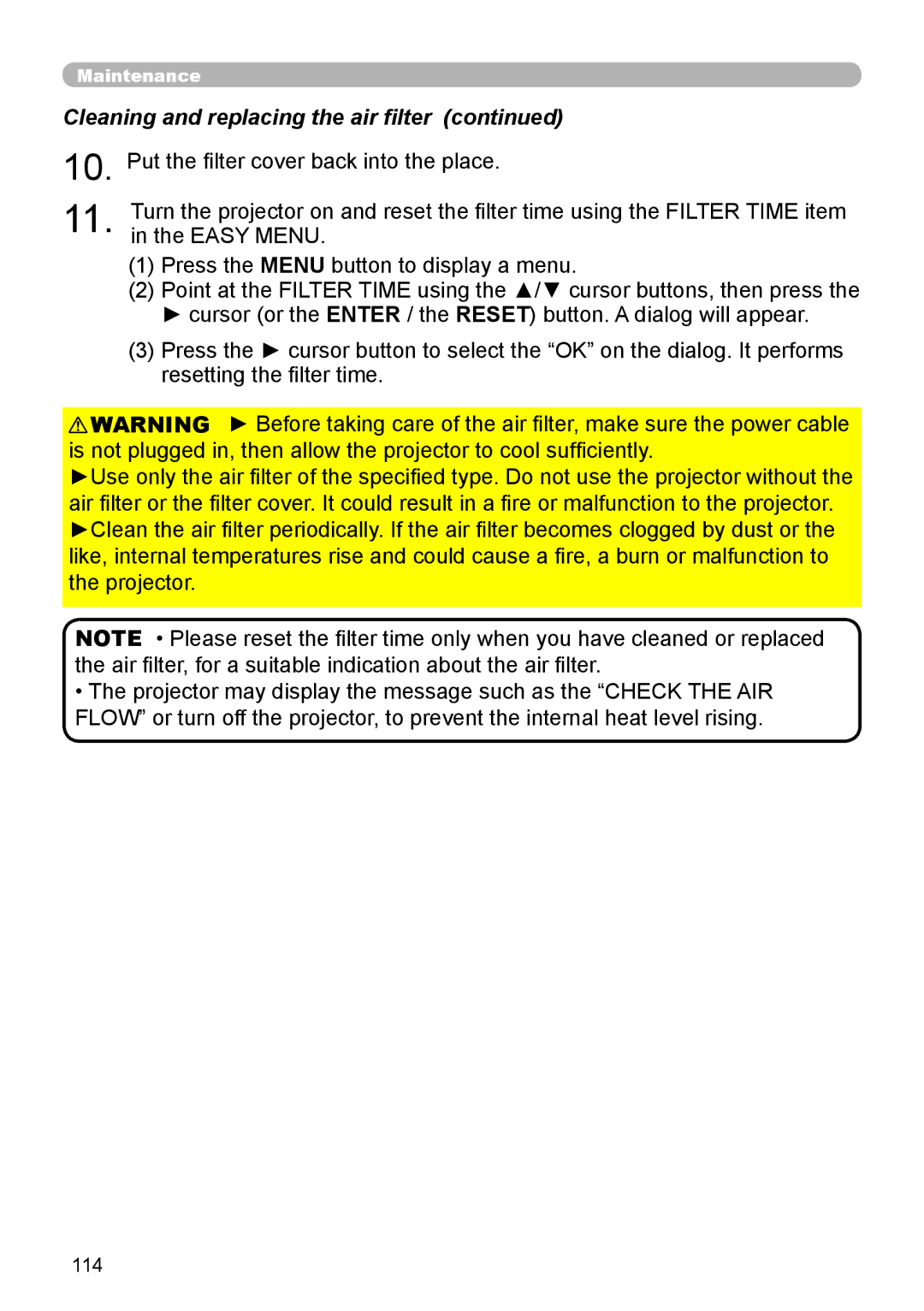 Dukane 8974WU, 8970, 8971, 8973W, 976SX, 8975WU, 8972W user manual Cleaning and replacing the air filter 