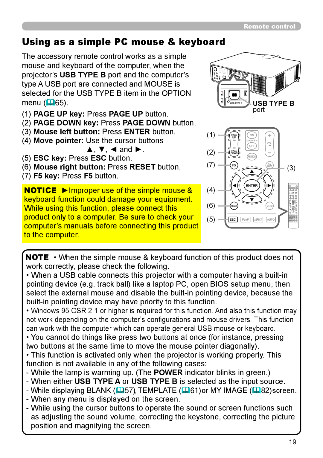 Dukane 8975WU, 8970, 8971, 8974WU, 8973W, 976SX, 8972W user manual Using as a simple PC mouse & keyboard, USB Type B port 