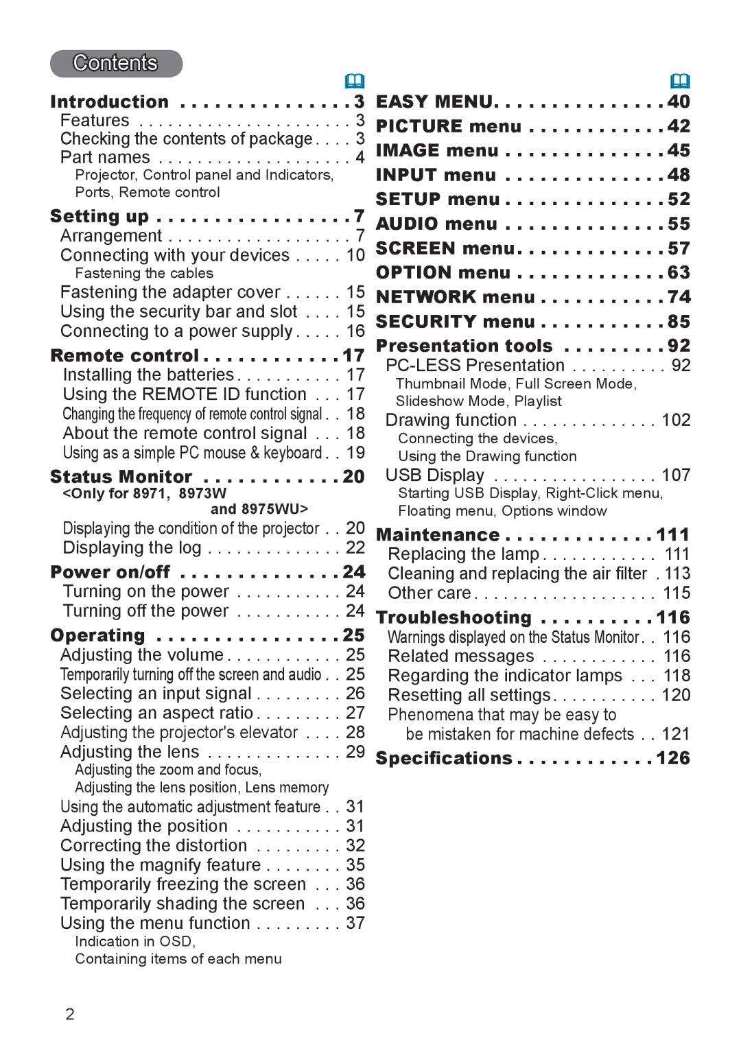 Dukane 8974WU, 8970, 8971, 8973W, 976SX, 8975WU, 8972W user manual Contents 