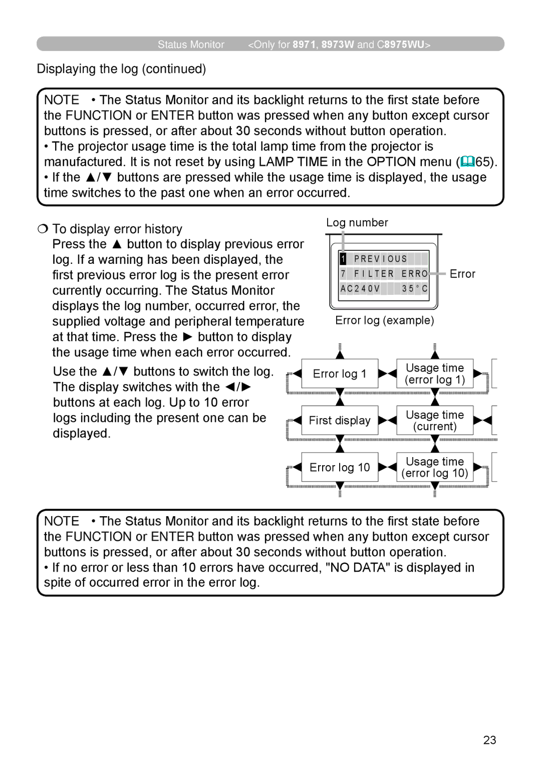 Dukane 8974WU, 8970, 8971, 8973W, 976SX, 8975WU, 8972W user manual Displaying the log,  To display error history 