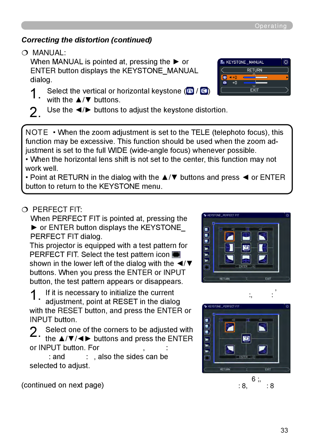 Dukane 8971 user manual Correcting the distortion, 8970 8972W, 8973W 8976SX, 8974WU, 8975WU 