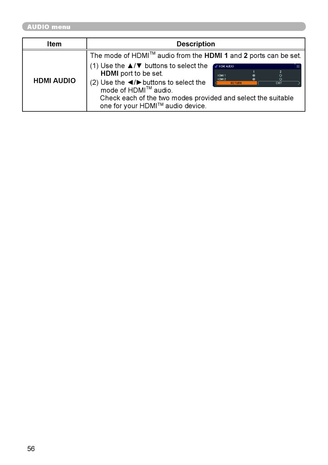 Dukane 8970, 8971, 8974WU, 8973W, 976SX, 8975WU, 8972W user manual Hdmi Audio 