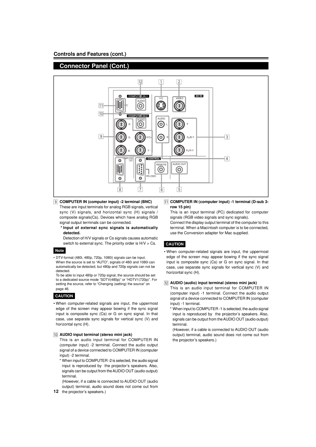 Dukane 9015 manual Audio input terminal stereo mini jack, Projector’s speakers, Audio audio input terminal stereo mini jack 