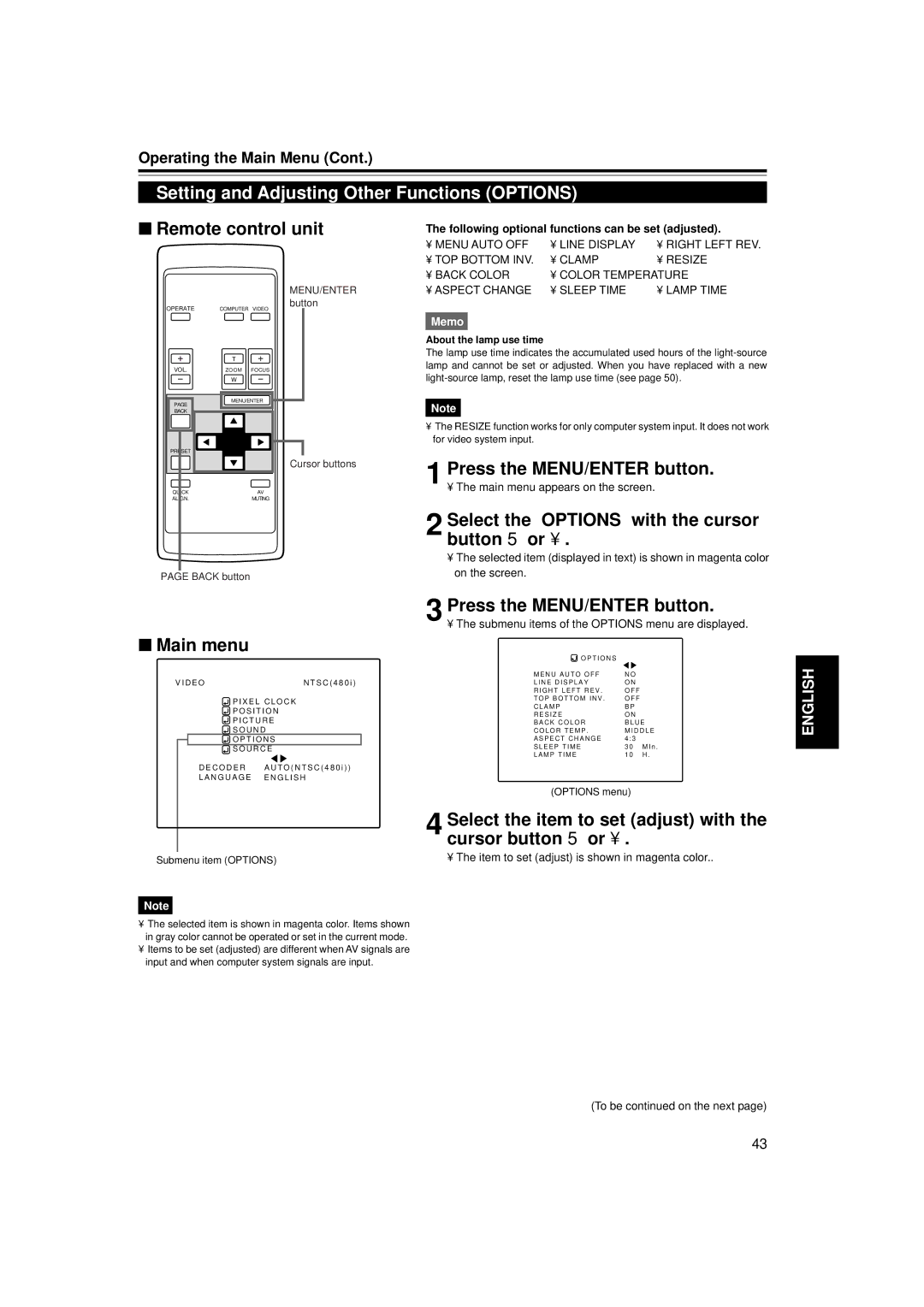 Dukane 9015 manual Setting and Adjusting Other Functions Options, Select the Options with the cursor button 5 or ∞ 