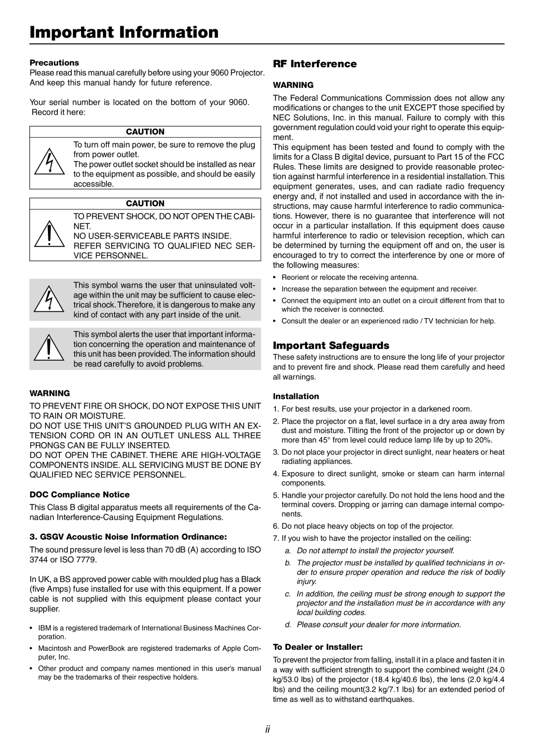 Dukane 9060 user manual RF Interference, Important Safeguards 